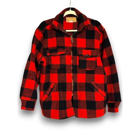 Vintage Other - Vintage Red and Black Buffalo Plaid Wool Blend Zip Up Jacket Heavyweight Unisex